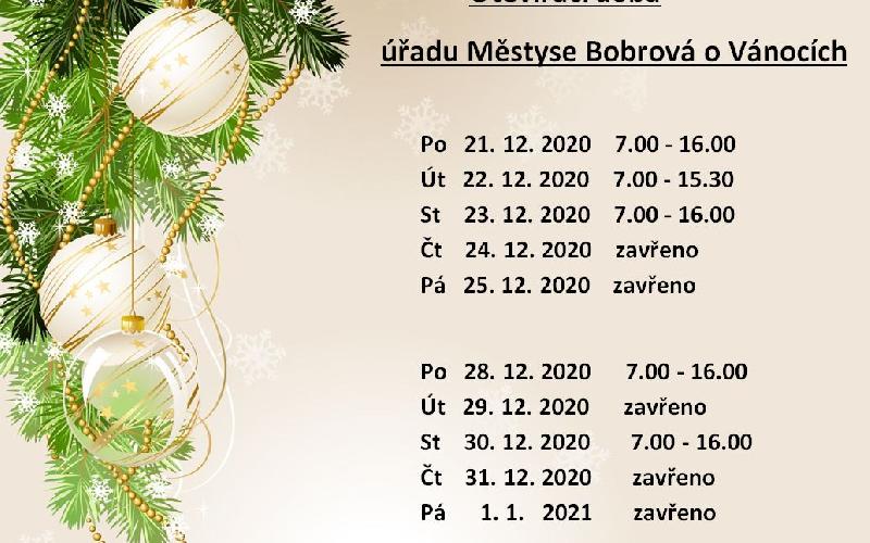 Aktuality - Otevírací doba úřadu Městyse Bobrová o Vánocích
